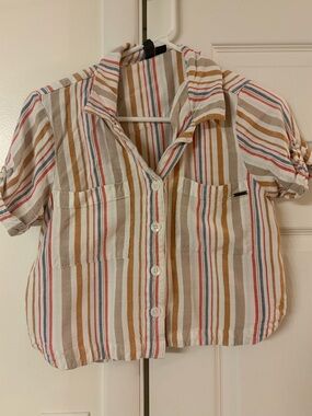 Volcom Striped Cropped Shirt Nautical Coastal Preppy Size S